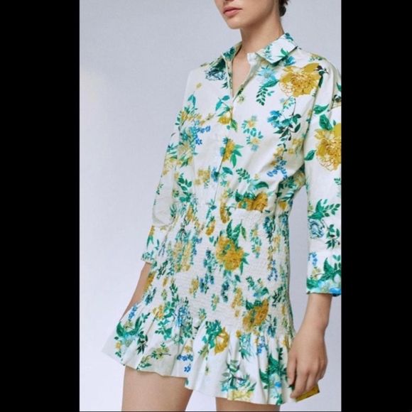 🆕 ZARA FLORAL LONG SLEEVE DRESS - Picture 1 of 4